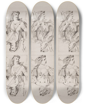 Triptych art skateboard deck of Sophus Schack Raderinger Til Spillekort Kngte by Sophus Schack (1811-1864)