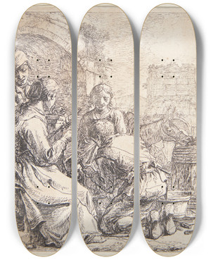 Triptych art skateboard deck of Thomas Wijck Syerske Og Smed by Thomas Wijck (1616-1677)