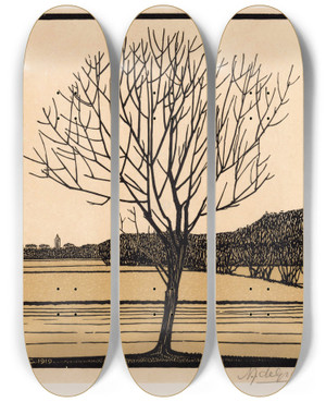 Triptych art skateboard deck of Julie De Graag Kale Boom by Julie de Graag (1877-1924)