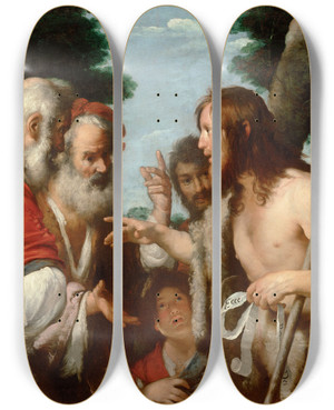Triptych art skateboard deck of Bernardo Strozzi The Sermon Of St John The Baptist by Bernardo Strozzi (1581-1644)