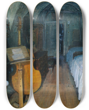 Triptych art skateboard deck of Ernst Sthr Die Bassgeige by Ernst Stohr (1860-1917)
