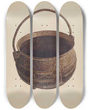 Triptych art skateboard deck of Margaret Golden Cast Iron Pot by Margaret Golden