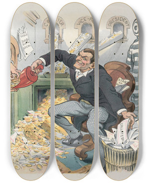 Triptych art skateboard deck of Udo Keppler The Official Scapegoat by Udo Keppler (1872-1956)