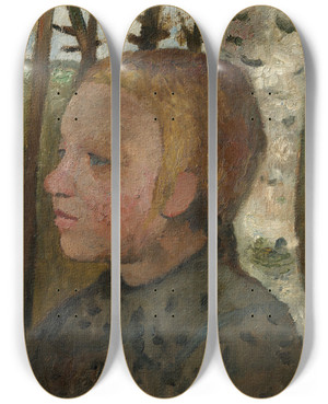 Triptych art skateboard deck of Paula Modersohnbecker Brustbild Eines Mdchens Nach Links Vor Birken by Paula Modersohn-Becker (1876-1907)