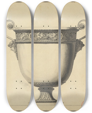 Triptych art skateboard deck of Jean Guillaume Moitte Drawing For A Wine Cooler by Jean Guillaume Moitte (1746-1810)