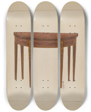 Triptych art skateboard deck of Florence Neal Card Table_2 by Florence Neal