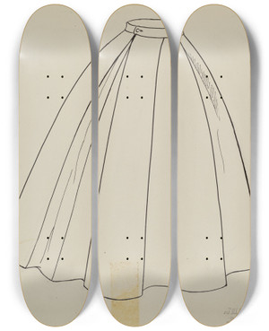 Triptych art skateboard deck of Julie C Brush Study For Quilted Petticoat by Julie C Brush
