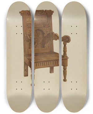 Triptych art skateboard deck of Leo Drozdoff Wainscot Armchair by Leo Drozdoff