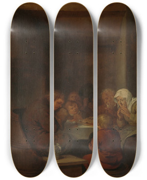 Triptych art skateboard deck of Jan Miense Molenaer Saying Grace_1 by Jan Miense Molenaer (1610-1668)