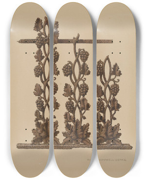 Triptych art skateboard deck of Rose Campbellgerke Fence_1 by Rose Campbell Gerke (1882)