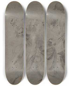 Triptych art skateboard deck of Giovanni Battista Caracciolo Compositionalstudy by Giovanni Battista Caracciolo (1578-1635)