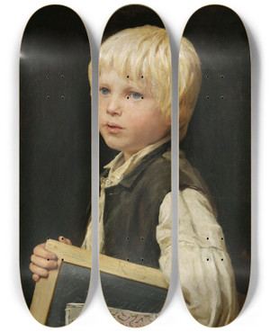 Triptych art skateboard deck of Albert Anker School Boy by Albert Anker (1831-1910)