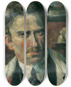 Triptych art skateboard deck of August Rieger Selbstbildnis by August Rieger (1886-1941)