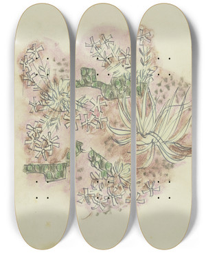 Triptych art skateboard deck of August Babberger Study Of Plants 3 by August Babberger (1885-1936)