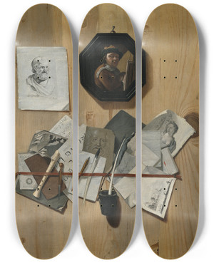 Triptych art skateboard deck of Johan Klopper Trompe Loeil by Johan Klopper (1670-1734)