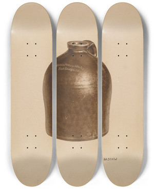 Triptych art skateboard deck of Edward Bashaw Pottery Milk Jug by Edward Bashaw