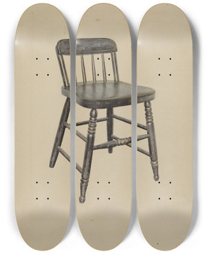 Triptych art skateboard deck of John W Kelleher Shaker Dining Chair by John W Kelleher