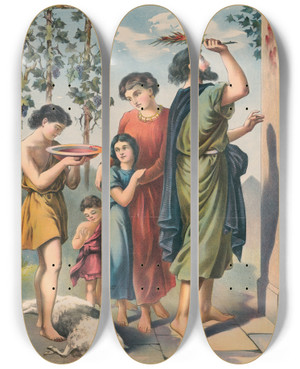 Triptych art skateboard deck of Stecher Litho Co The Passover by Stecher Litho Co (1871)