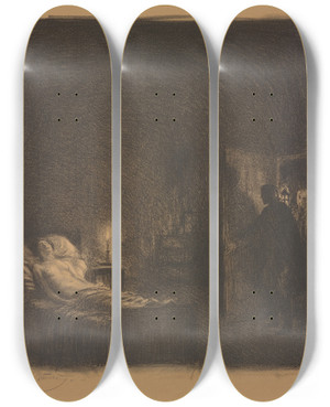 Triptych art skateboard deck of Albert Sterner Sick Soul by Albert Sterner (1863-1946)