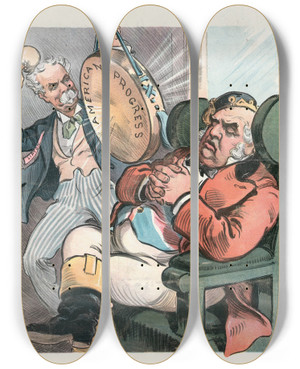Triptych art skateboard deck of Udo Keppler A Sound Sleeper by Udo Keppler (1872-1956)