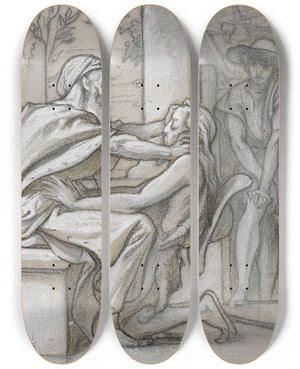 Triptych art skateboard deck of Frederic Leighton Jacob And Esau by Frederic Leighton (1830-1896)