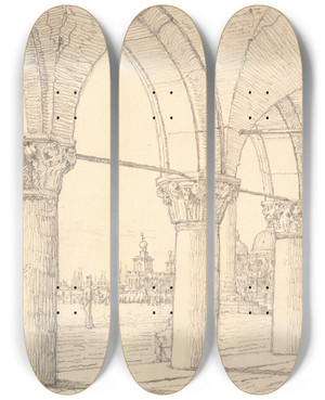 Triptych art skateboard deck of Christen Kbke Parti Af Kolonaden Under Dogepaladset I Venedig by Christen Kobke (1810-1848)