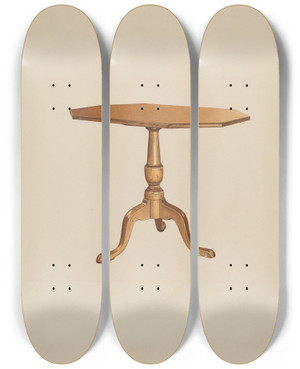 Triptych art skateboard deck of Michael Riccitelli Table Tripod by Michael Riccitelli