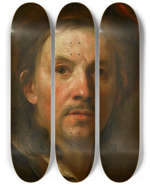 Triptych art skateboard deck of Johann Kupetzky Selbstbildnis by Johann Kupetzky (1667-1740)