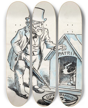 Triptych art skateboard deck of Patricq Kroon Cort Van De Linden En De Openbaarheid by Patricq Kroon (1862-1941)