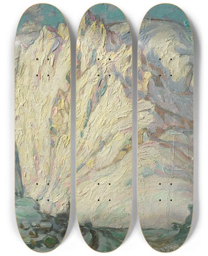 Triptych art skateboard deck of Anna Boberg Snowy Mountains Study From Lofoten by Anna Boberg (1864-1935)