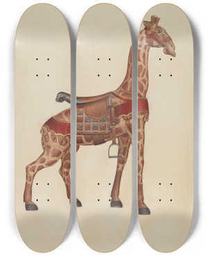 Triptych art skateboard deck of Henry Tomaszewski Carousel Giraffe by Henry Tomaszewski