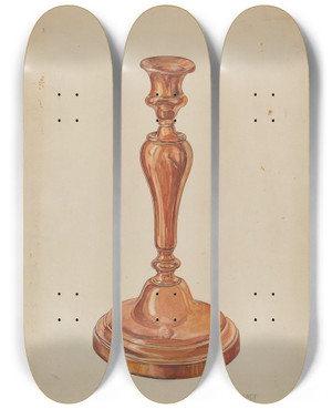 Triptych art skateboard deck of William Schmidt Candlestick by William Schmidt