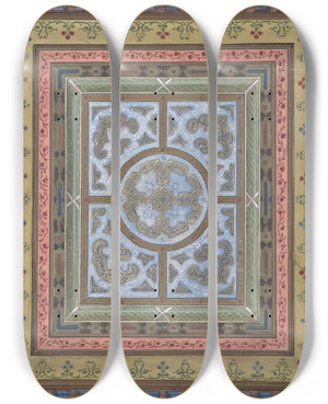 Triptych art skateboard deck of Charles Monblond Design For Ceiling With Plant And Arabesque Decoration by Charles Monblond (19-)