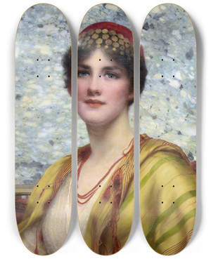 Triptych art skateboard deck of William Clarke Wontner Leonora by William Clarke Wontner (1857-1930)