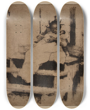 Triptych art skateboard deck of Helen Hyde Little Stepsister by Helen Hyde (1868-1919)