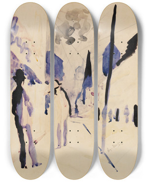 Triptych art skateboard deck of August Macke Strae Am Abend by August Macke (1887-1914)