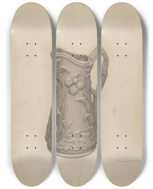 Triptych art skateboard deck of Richard Whitaker Parian Ware Syrup Pitcher by Richard Whitaker