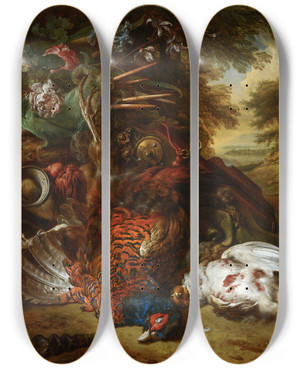 Triptych art skateboard deck of Jan Weenix Hunting Still Life by Jan Weenix (1641-1719)