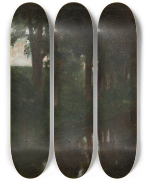 Triptych art skateboard deck of Franz Von Stuck Forellenweiher by Franz Von Stuck (1863-1928)