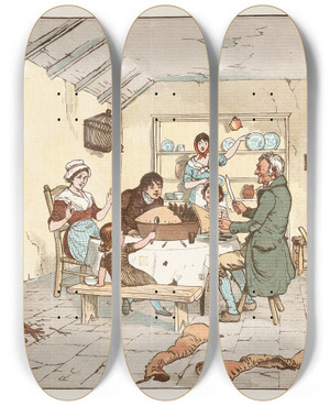 Triptych art skateboard deck of Randolph Caldecott Sing A Song For Sixpence Pl4 by Randolph Caldecott (1846-1886)