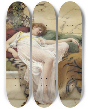 Triptych art skateboard deck of John William Godward A Siesta by John William Godward (1861-1922)