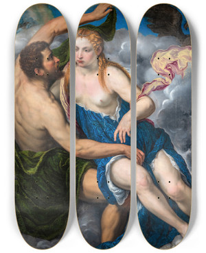 Triptych art skateboard deck of Paris Bordone Jupiter And Io by Paris Bordone (1500-1571)