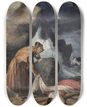 Triptych art skateboard deck of Thodore Gricault The Tempest by Theodore Gericault (1791-1824)