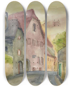 Triptych art skateboard deck of Anny Dollschein Steyr_3 by Anny Dollschein (1893-1946)