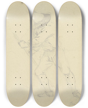 Triptych art skateboard deck of Daniel Nikolaus Chodowiecki Mowing Farmer by Daniel Nikolaus Chodowiecki (1726-1801)