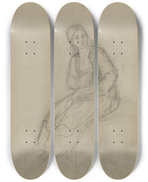 Triptych art skateboard deck of Adolph Tidemand Det Frste Mte by Adolph Tidemand (1814-1876)