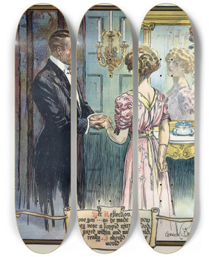 Triptych art skateboard deck of Gordon Grant Her Reflection by Gordon Grant (1875-1962)