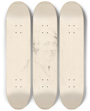 Triptych art skateboard deck of Henrik Lund Kvinneportrett by Henrik Lund (1879-1935)