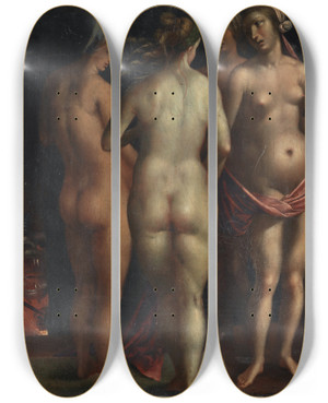 Triptych art skateboard deck of Albrecht Drer Venus And The Three Graces by Albrecht Durer (1471-1528)