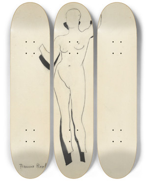 Triptych art skateboard deck of Francis Picabia Nu Debout by Francis Picabia (1879-1953)